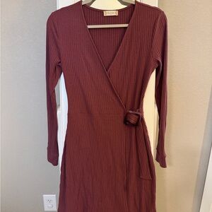 Altar'd State Maroon Long Sleeve Dress